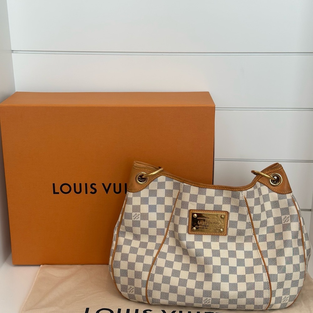 Louis Vuitton Galliera Handbag Damier PM, Tan and Cream Checkered Shoulder Bag